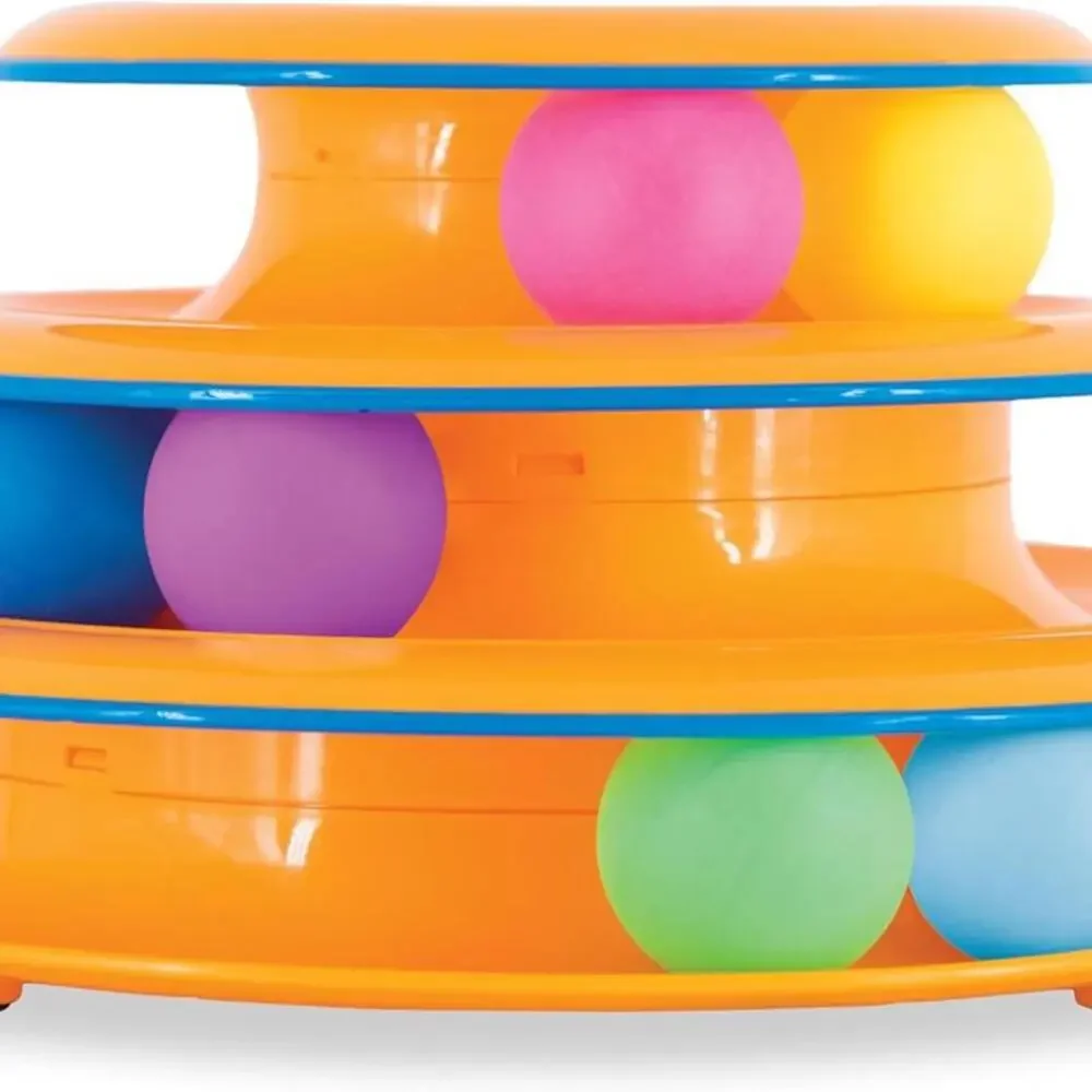 Catstages Tower of Tracks 3-Level Cat Track Toy with 6 Balls, , So Cute (Orange)